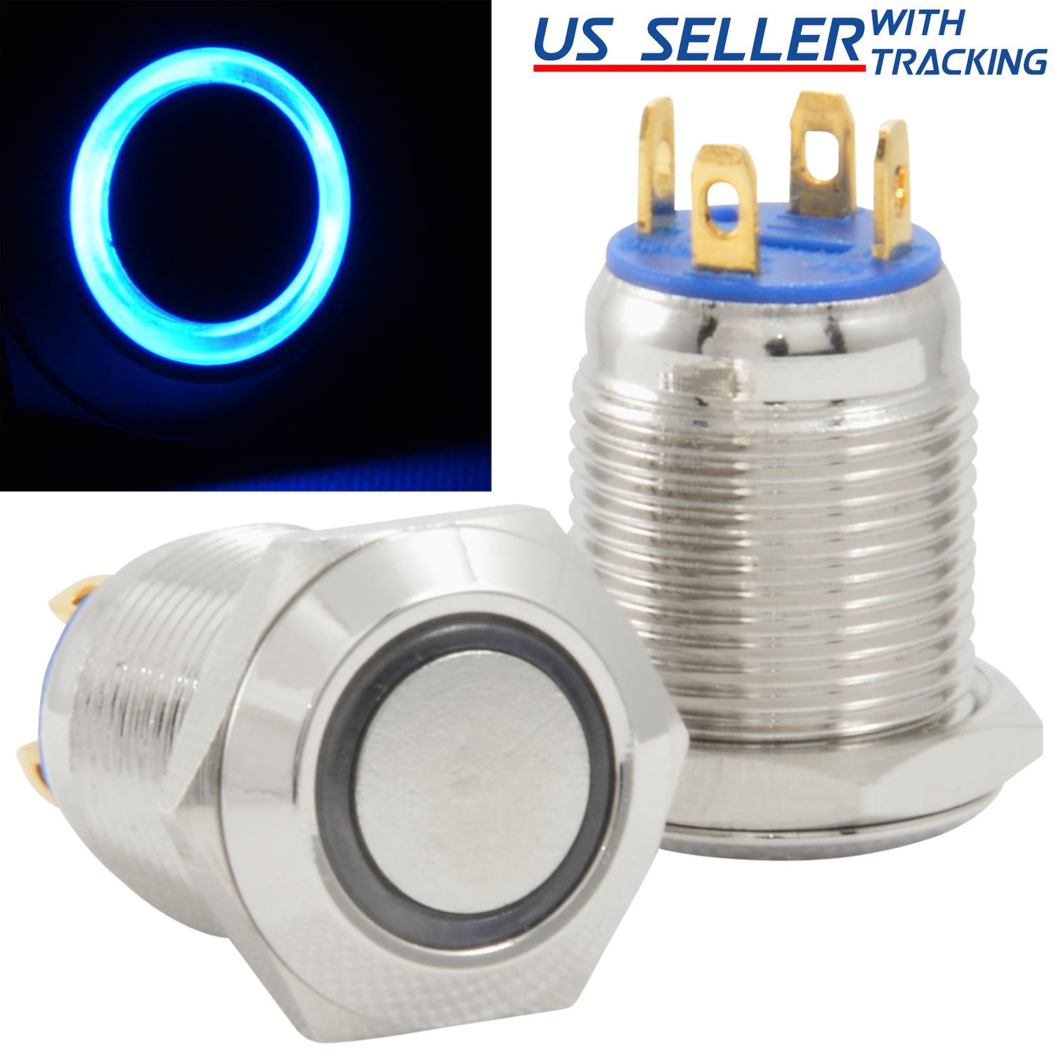 14mm Stainless Steel Momentary Push Button Switch Blue LED