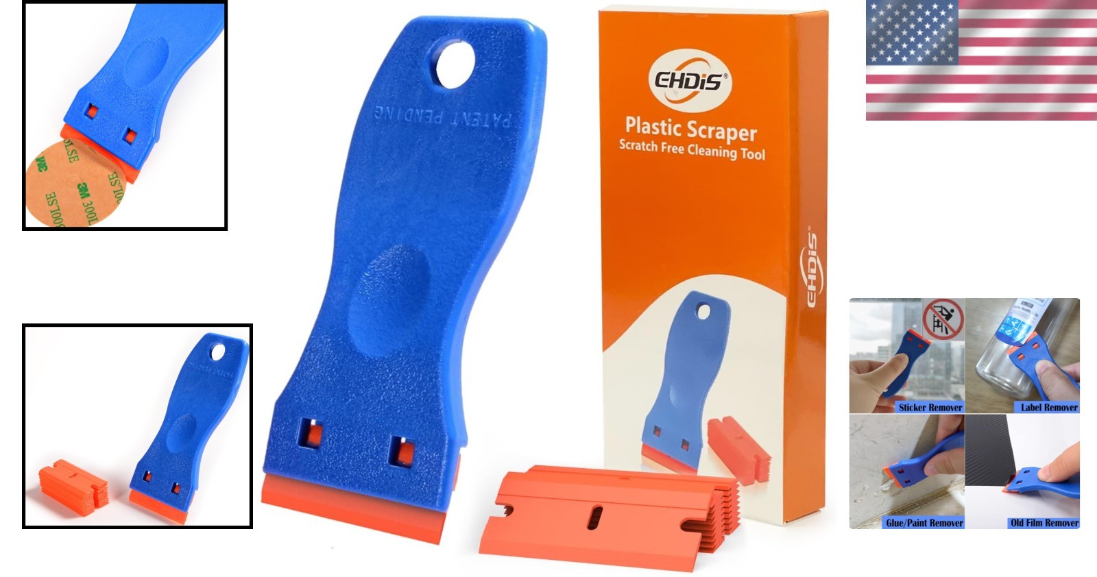 1.5" Ergonomic Plastic Razor Scraper with 10 Double Edged Blades - Multi-purpose
