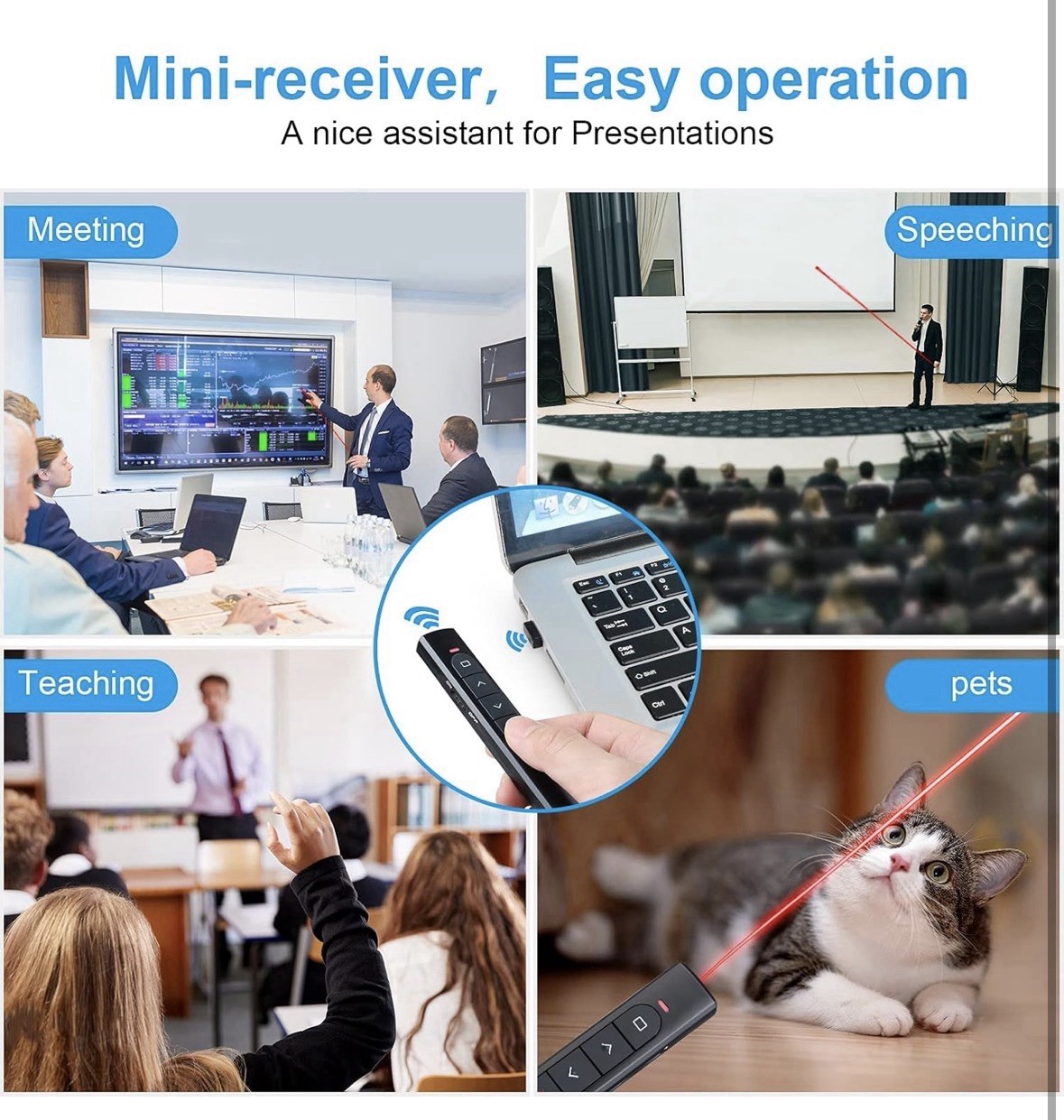 2 Units) Wireless Presenter Remote, Presentation Clicker With Hyperlink & Volume