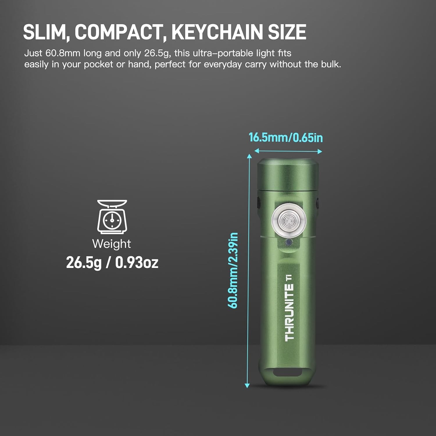 Dark Green Rechargeable Mini Keychain LED Flashlight 650 Lumen USB-C Flashlight
