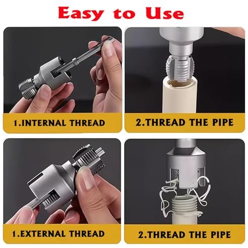 PVC Pipe Threader Kit, 3 Piece Set, 1/2" 3/4" NPT Sizes, Dual-Function 2 Pcs