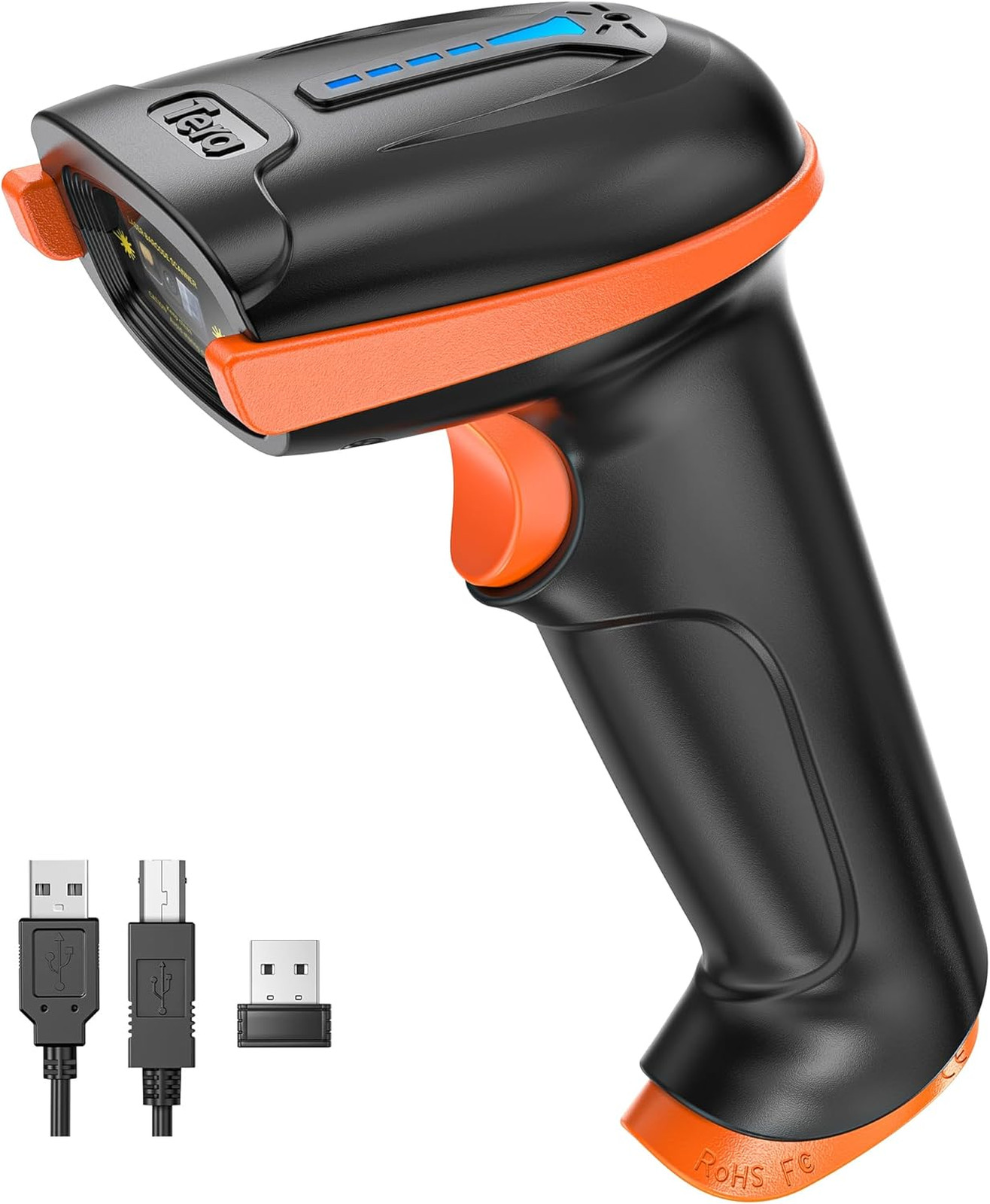 Wireless Barcode Scanner 1D Laser Cordless Reader with Battery Level Indicator