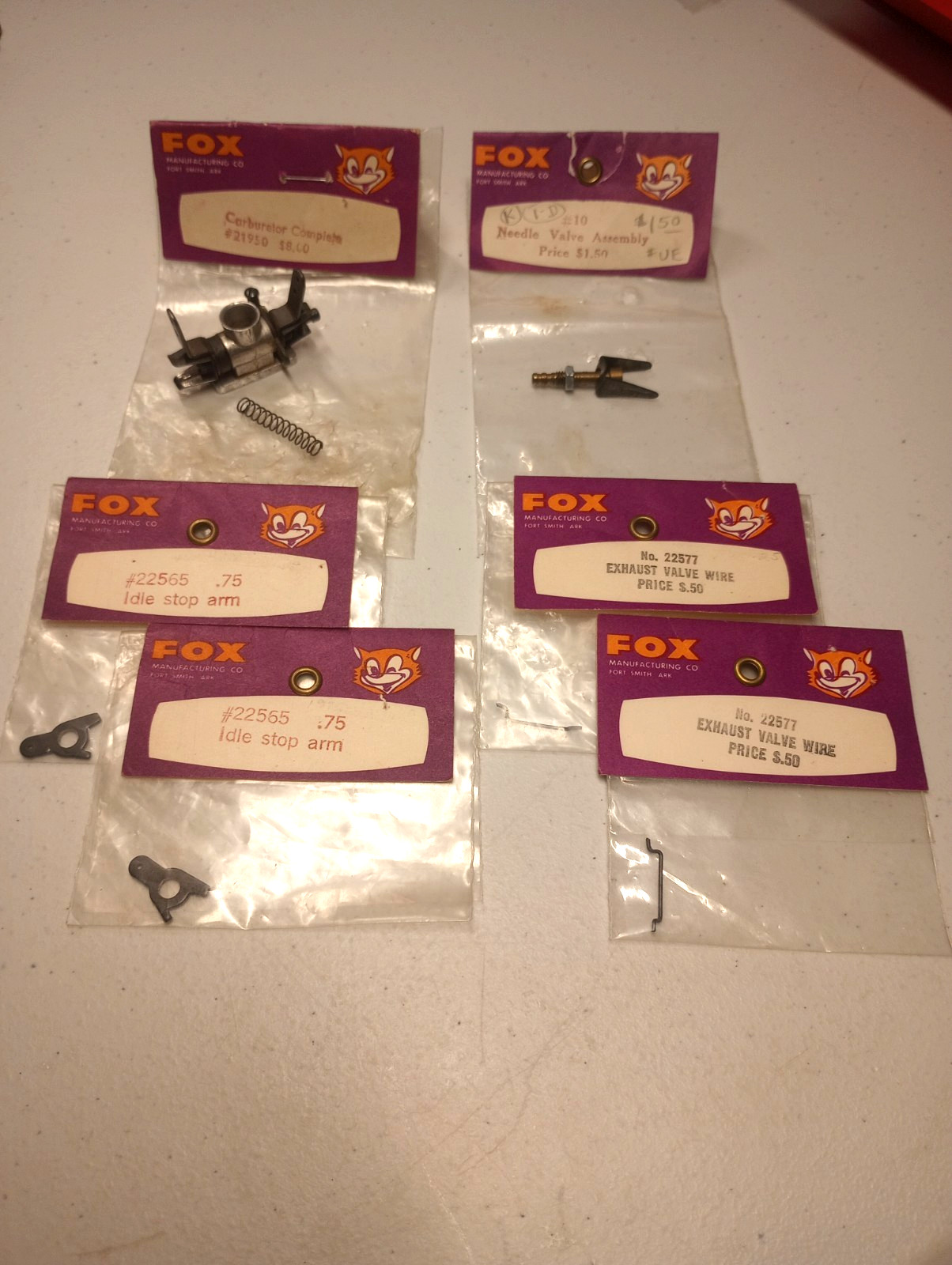 Vtg NOS & Used 6 Pc FOX Model Airplane Engine Parts Lot Carburetor Needle Valve+
