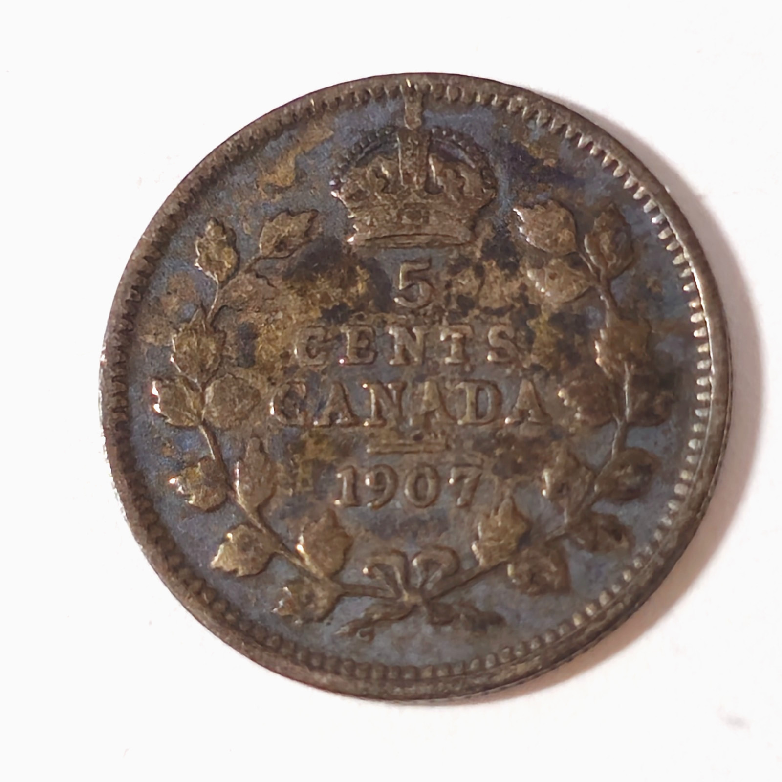 1907 - WD - DIE CRACK - Canada 5 five cents SILVER - LOW COMBINED SHIP - C5-369