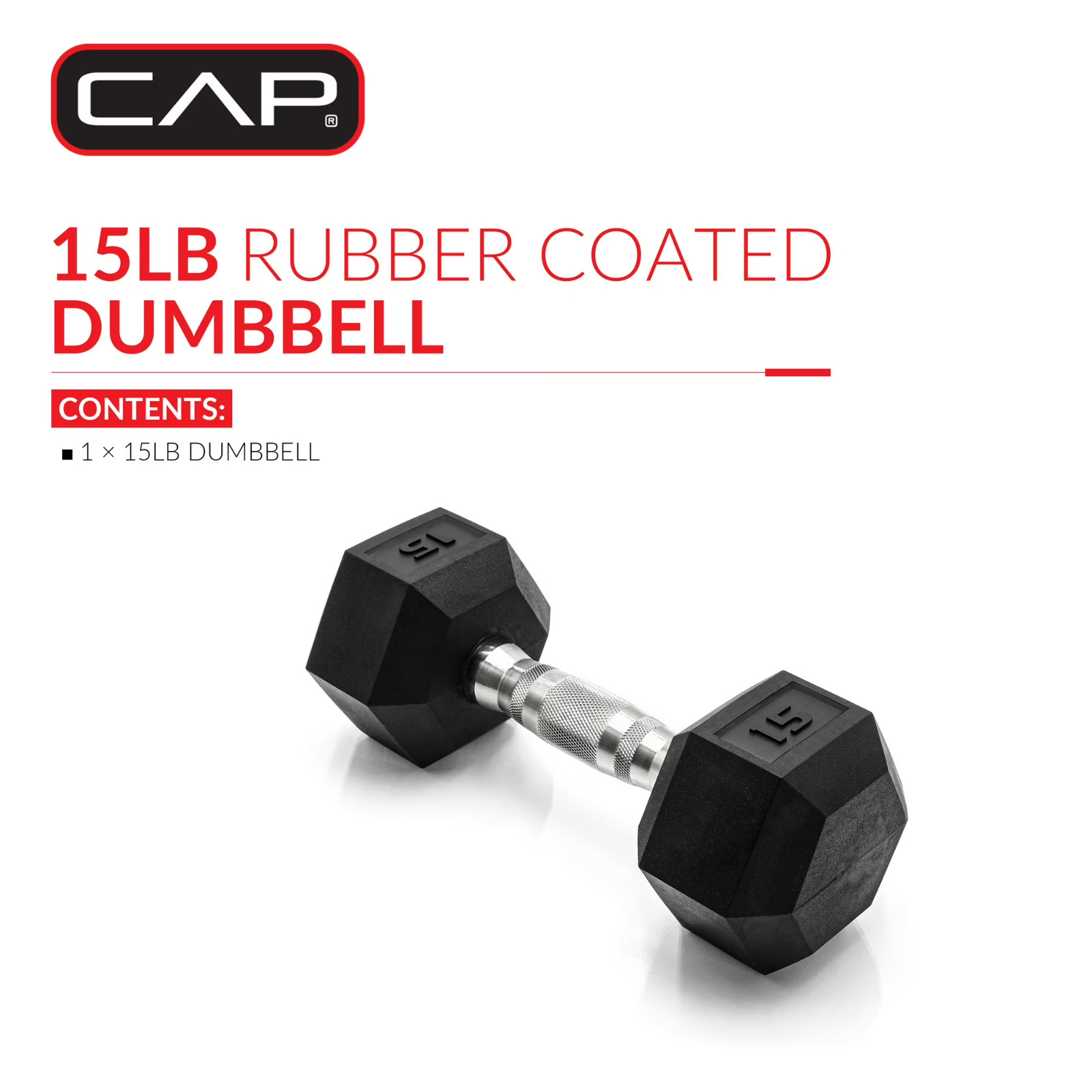 (2 pack) CAP Barbell, 15lb Rubber Hex Dumbbell, Single Durable Free Ship
