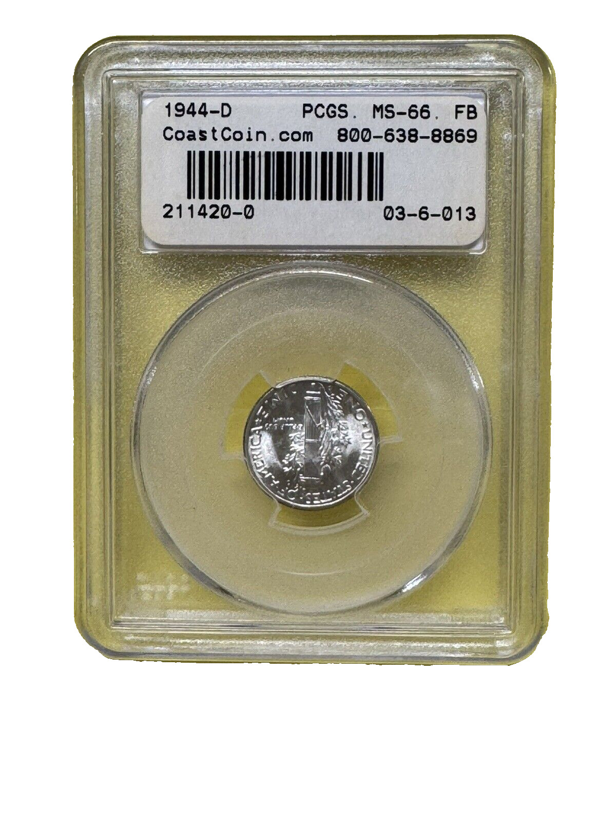 1944-D Mercury Dime 10C PCGS MS66FB WHITE