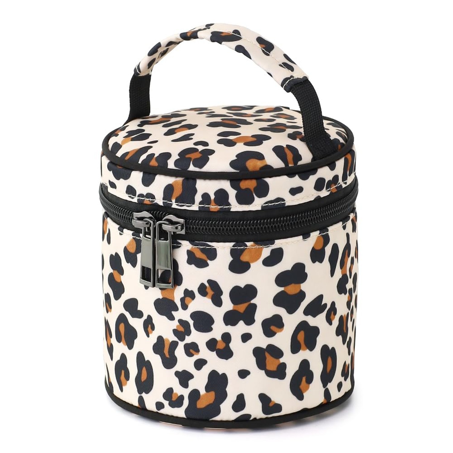 Women Makeup Bag, Leopard Cylinder Handheld Small Cosmetic Pouch, Water-resis...