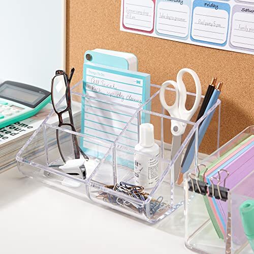 Clear Plastic Vanity Makeup Organizer | 6-Compartment Holder for Brushes,