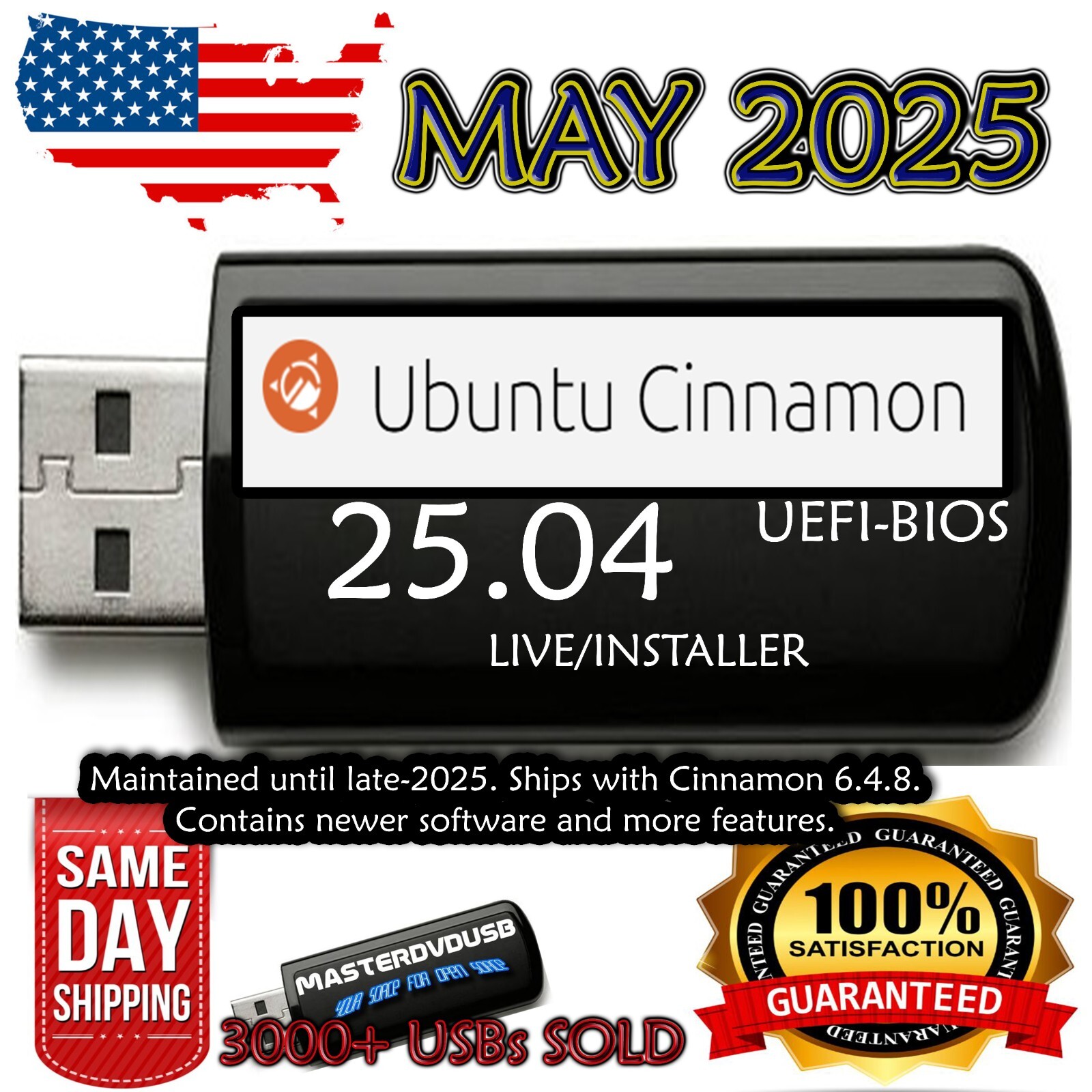 Ubuntu Cinnamon 25.04 Bootable Live/Installer USB – Latest OS Release May 2025