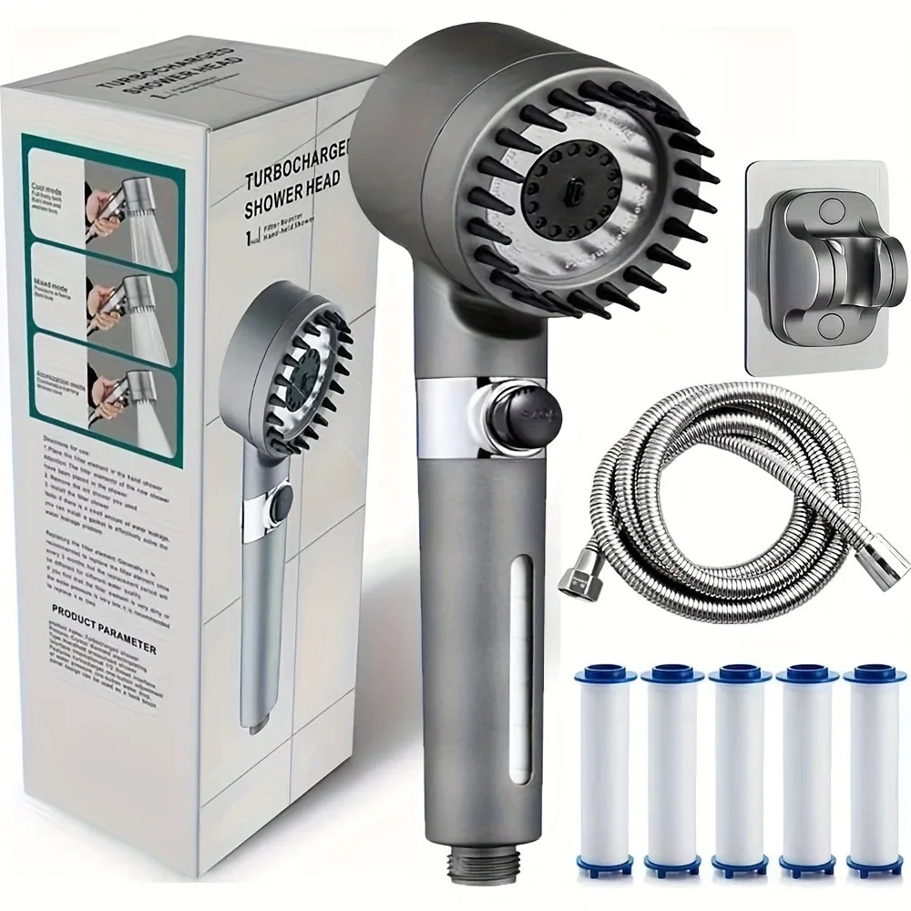High Pressure Shower Head, Handheld shower head with 5 Filters,1.5m hose