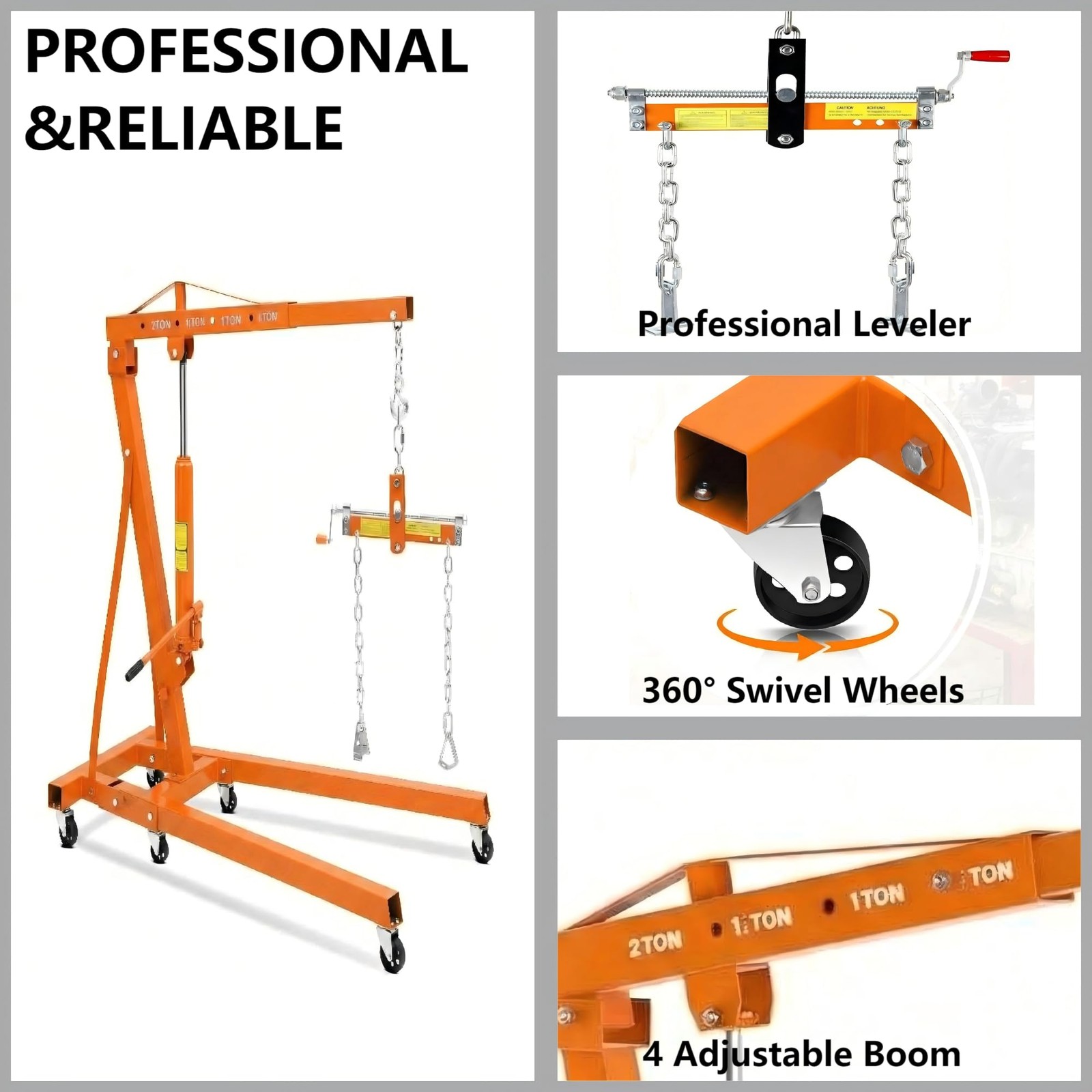 Engine Hoist with Lever Folding Cherry Picker Engine Hoist Folding Shop Crane US