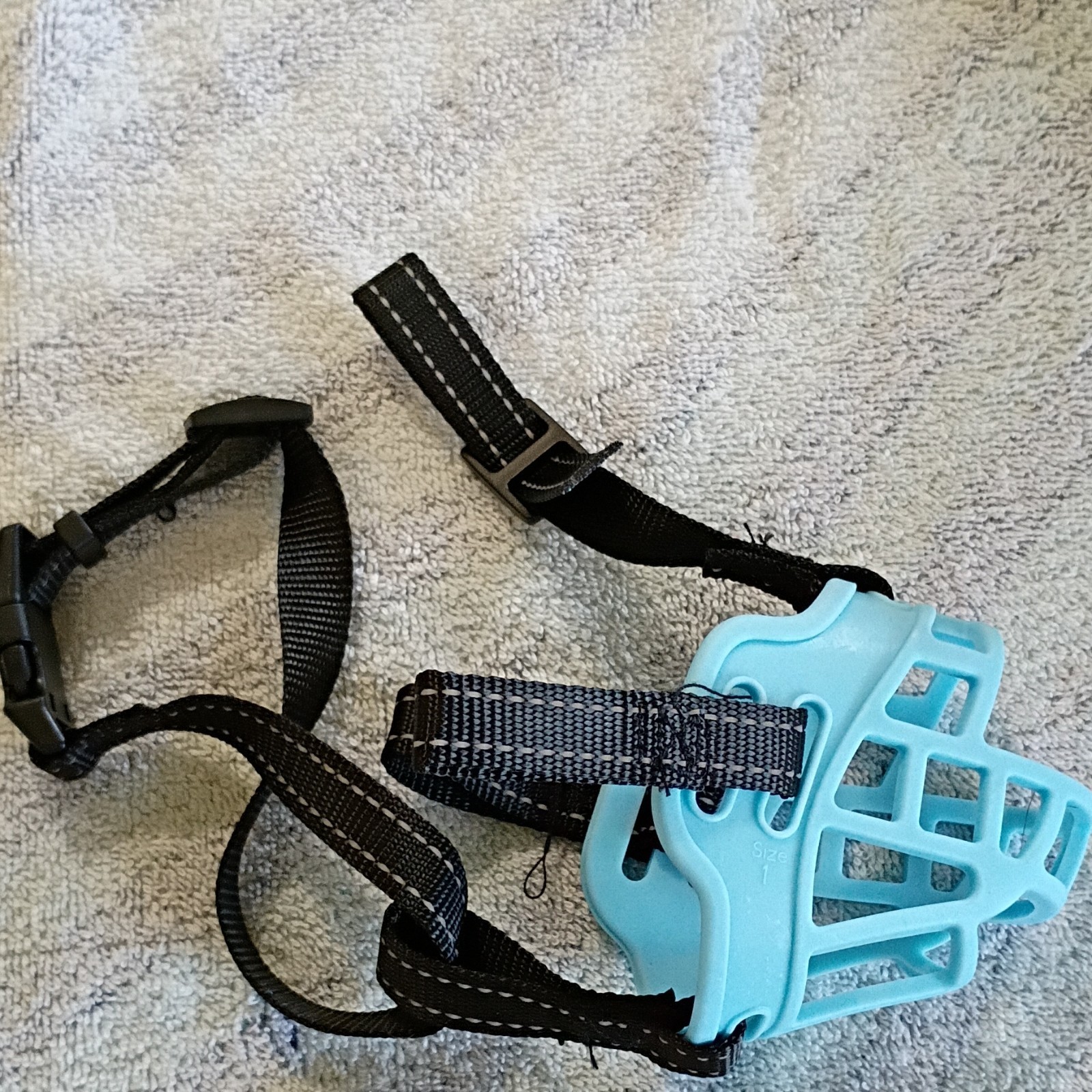 NeithZau Silicone Basket Dog Muzzle Adjustable Nylon Straps Blue Size 1