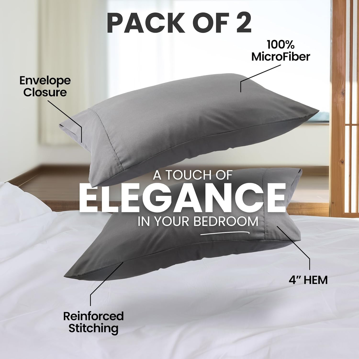 Pillow Covers by - Queen Size 2-Pack – Soft Brushed Microfiber – Perfect for Ho