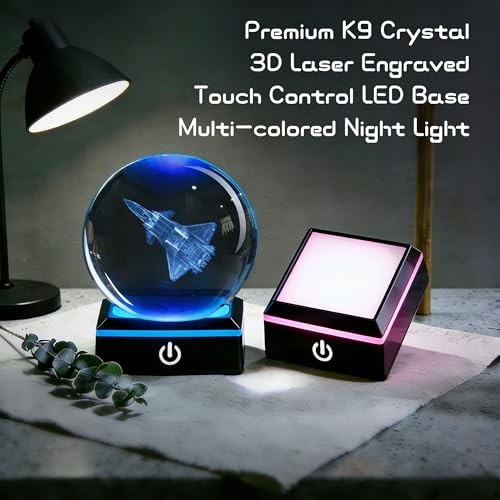 3D Crystal Ball Airplane with Variable-Color Light Base, Night Light, airplane