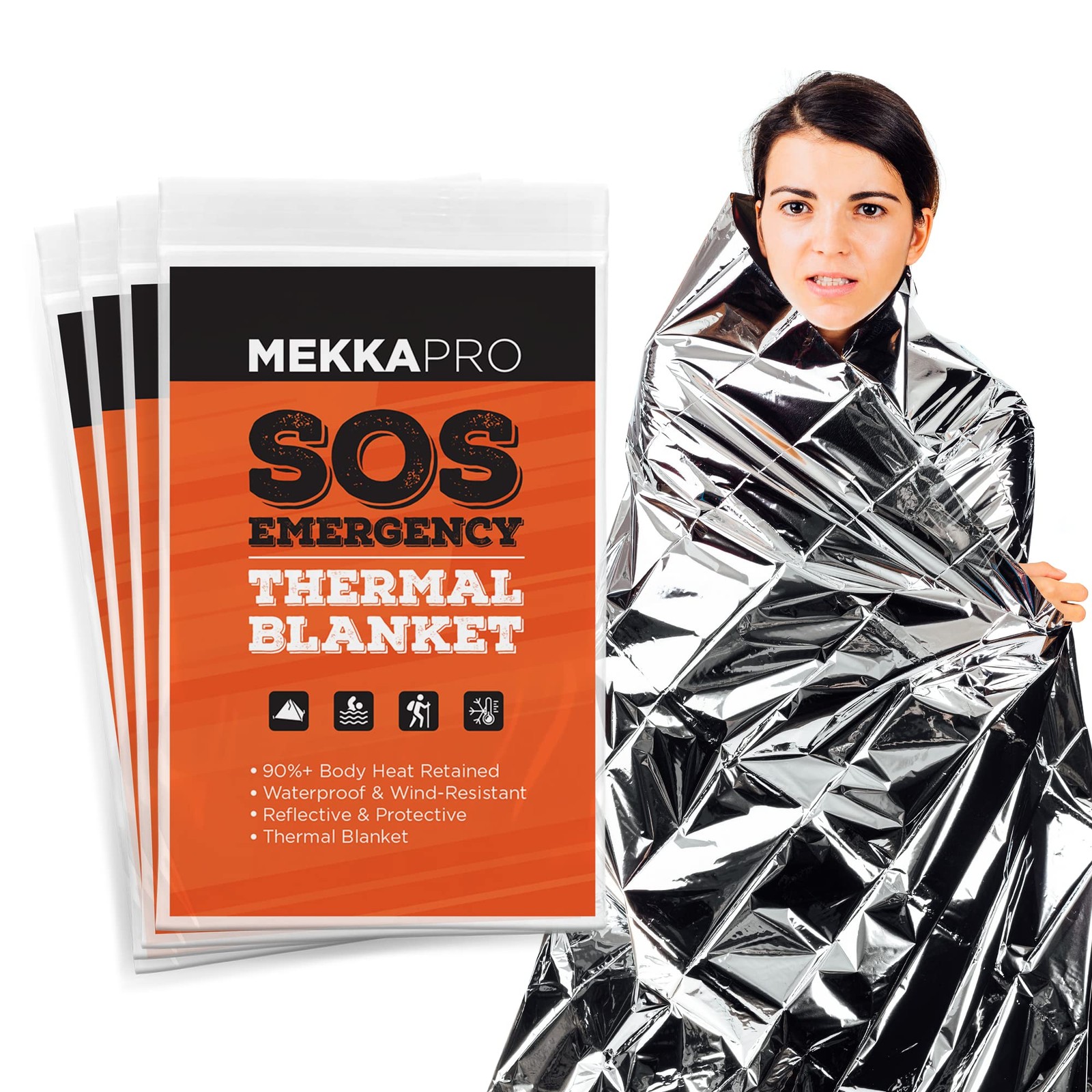 MEKKAPRO Emergency Mylar Thermal Blankets 4-Pack, Pocket Sized for Emergencie...