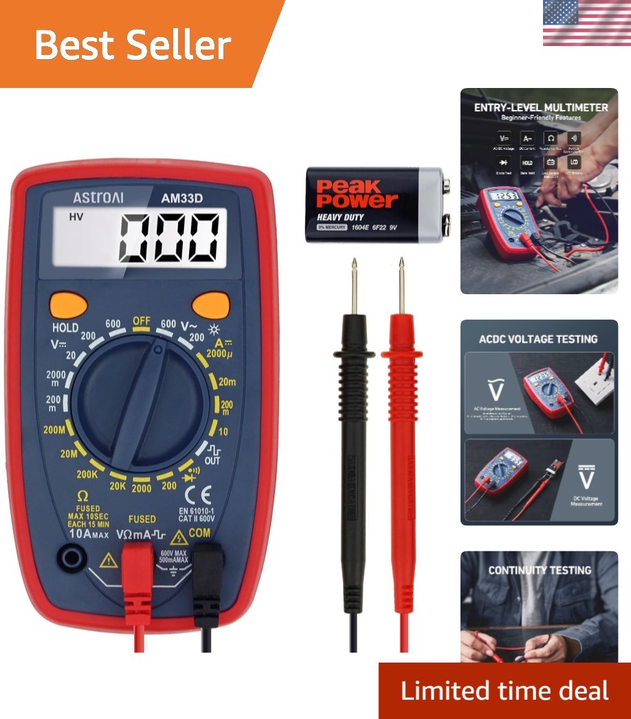 Compact Blue Digital Multimeter with 2000 Counts - Safety Features & LCD Display