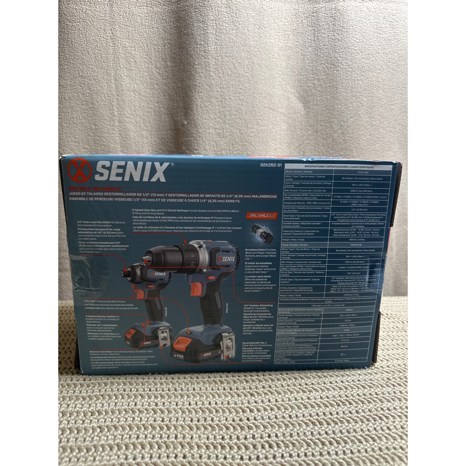Senix X2 20V Max Brushless Cordless 2-Tool Combo Kit Drill Impact Driver