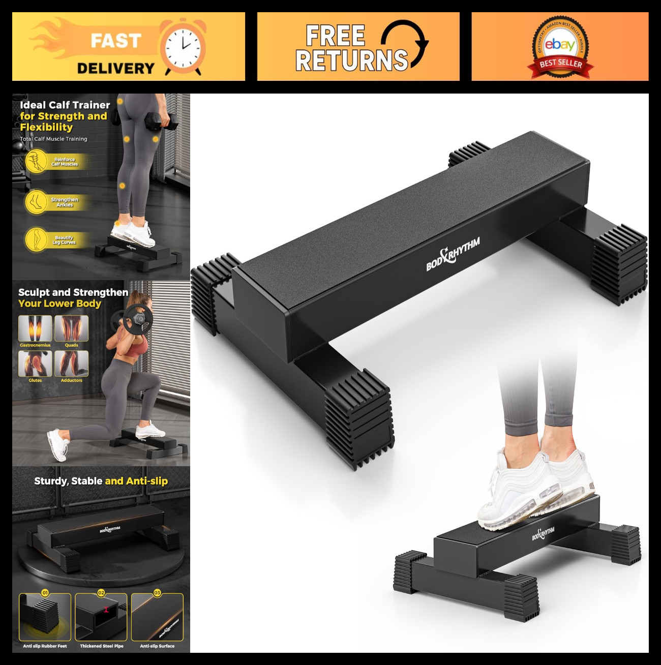 Adjustable Calf Raise Bar for Home Gym - Anti-Slip Calf Block & Foot Stretcher