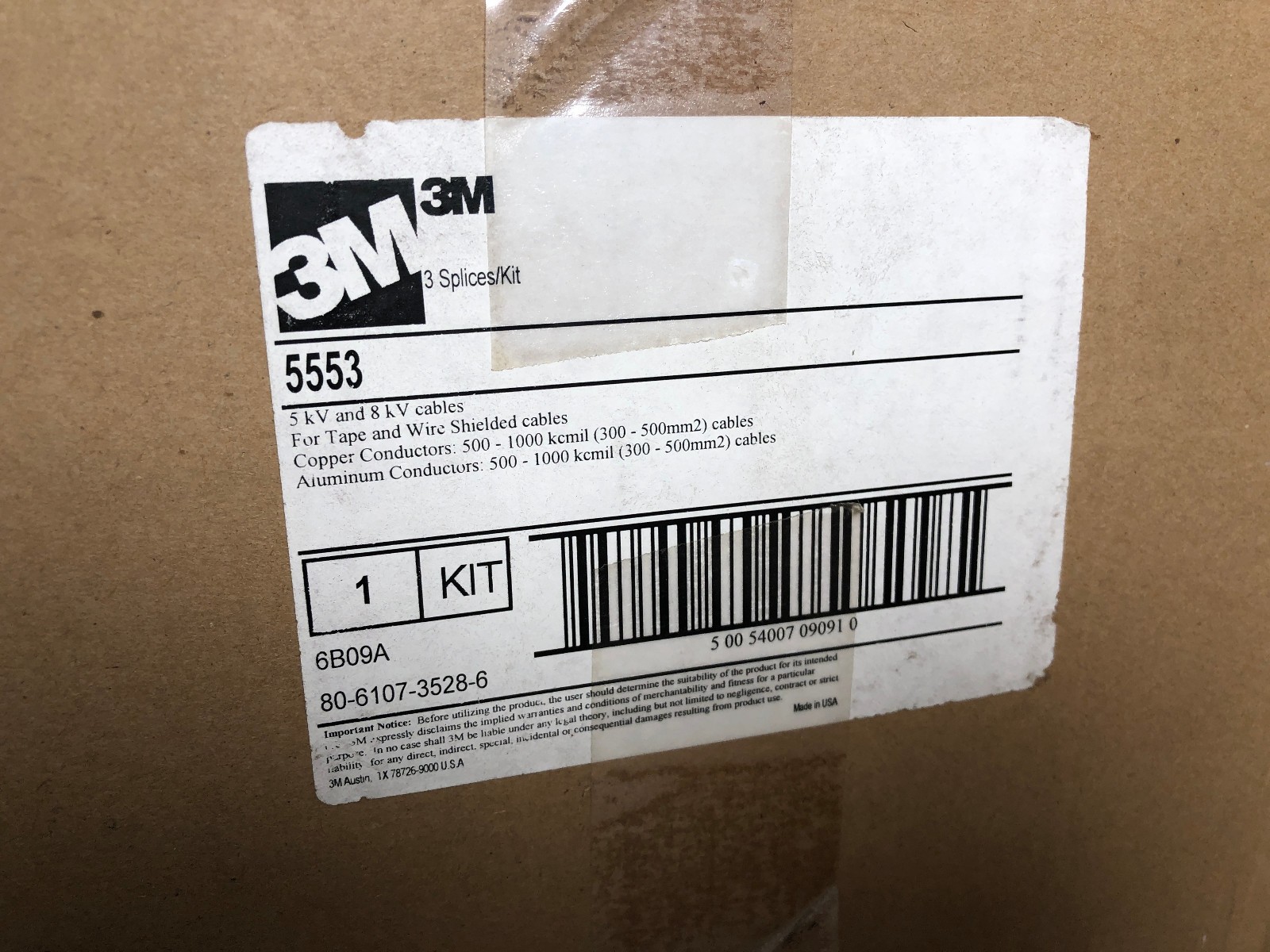 3M 5553 Cold Shrink Rubber 3 Splice Kit 78-8096-4739-5 Rev E (MULTI AVAIL)