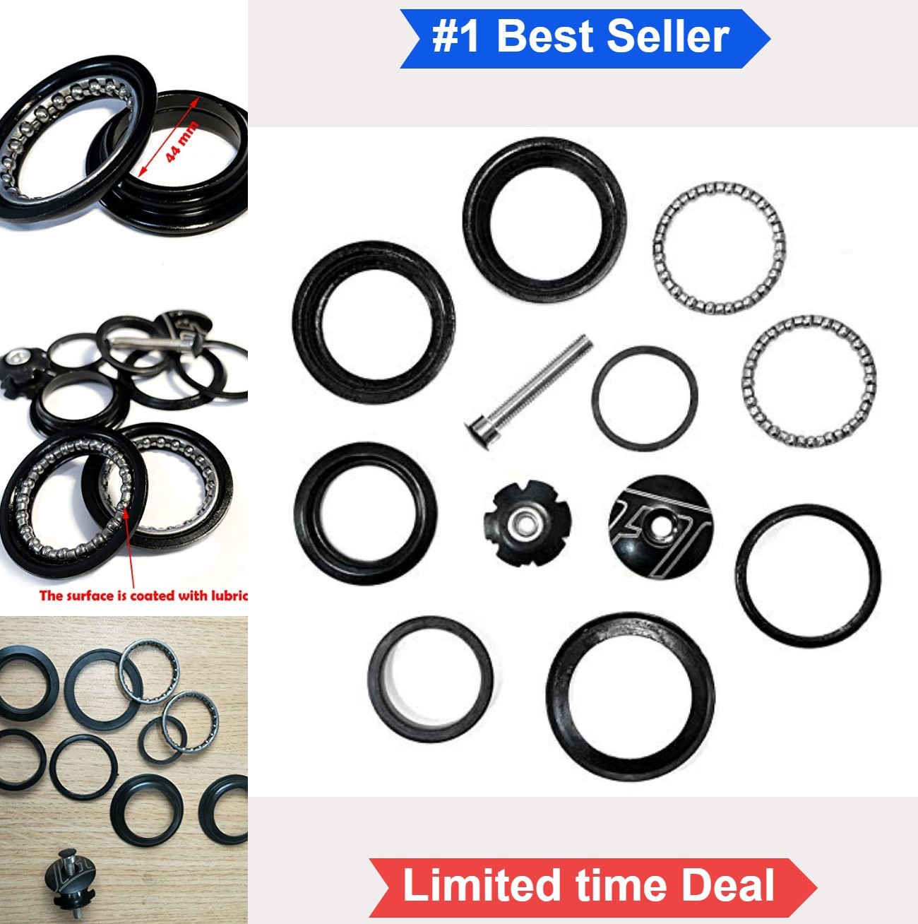 Bike Headset 1-1/8 Inch Threadless 44mm 34mm Top Cap Bearings Steel Forged Star