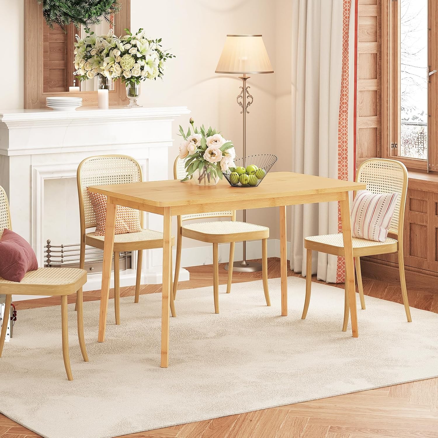 Dining Table Bamboo Rectangle Kitchen Table for 4-6 ,Easy to Assemble,