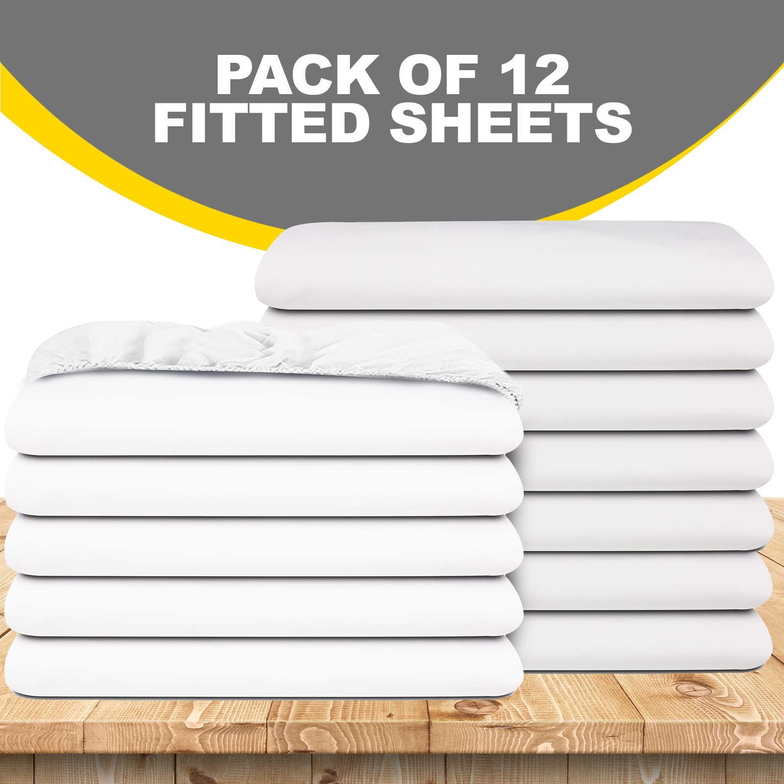 Pack of 12 Fitted Sheets-White, 200 TC, Poly-Cotton Blend, Hotel Quality Bulk