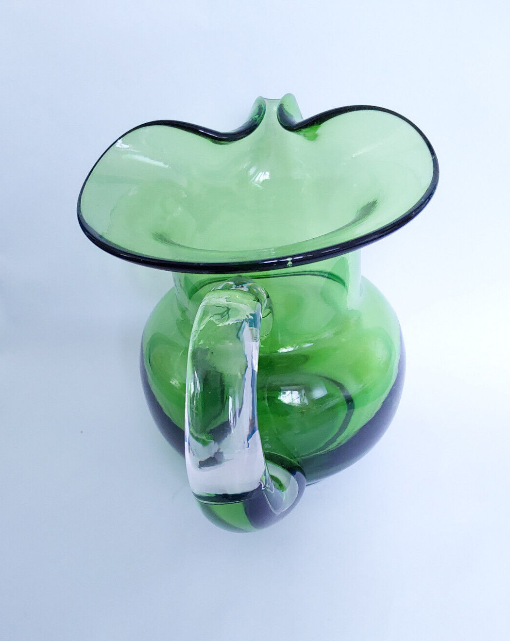 Victorian Green Glass Jug with Clear Handle - VGC