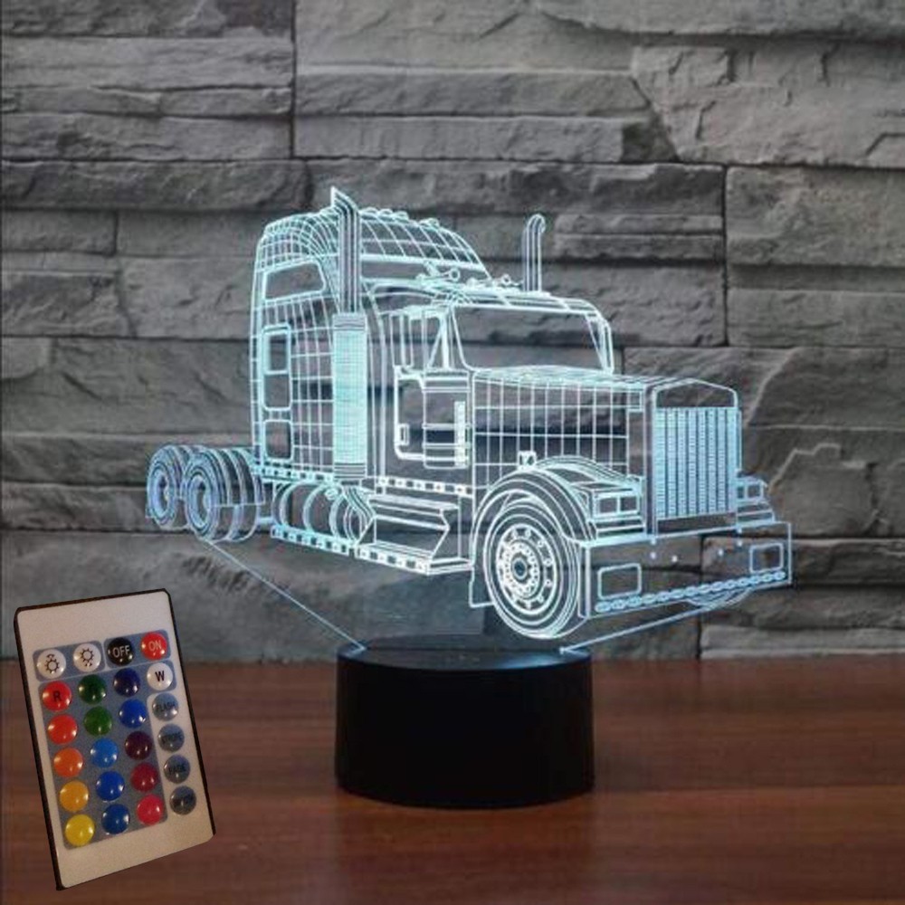 7-Color Changing 3D Illusion Table Lamp Truck LED Night Light Remote Controlled