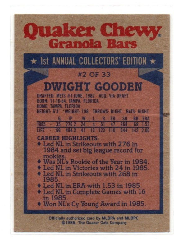 1986 Topps Quaker Granola U-pick Buy two 50% off