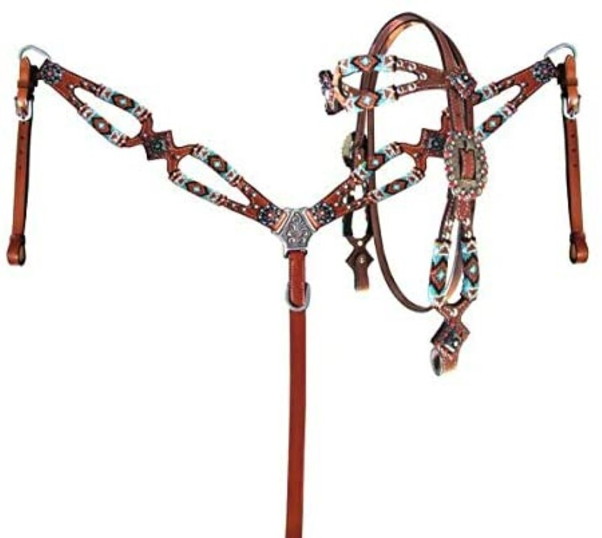Leather Western Tack Set With Headstall ,Breast Collar and Reins.