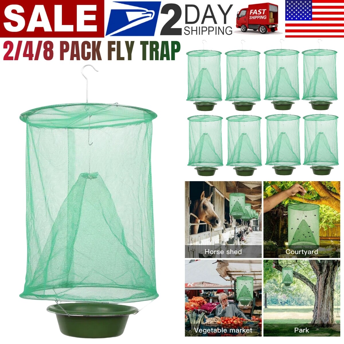 2/4/8PACK The Ranch Fly Trap Reusable Fly Killer Cage Net Trap Pest Bug Catcher