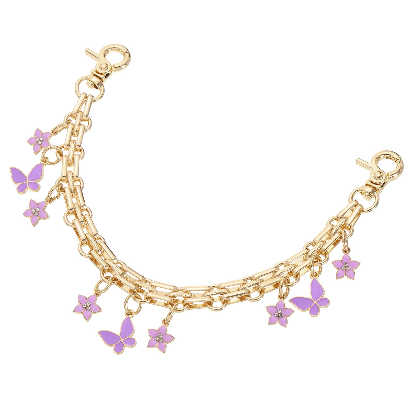 10" Flowers Butterfly Pendant Handbag Chain Strap Purple