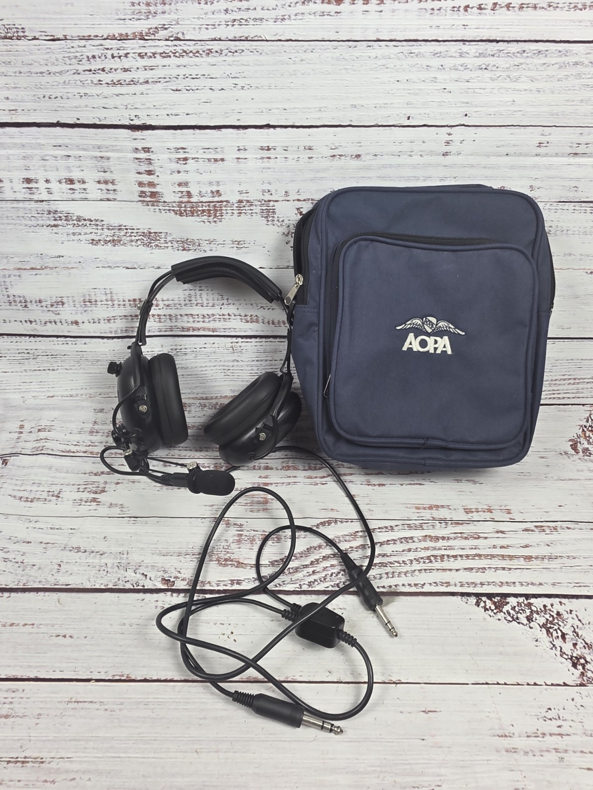 FlightCom Aviation Aircraft Headset + AOPA Carry Bag  Works