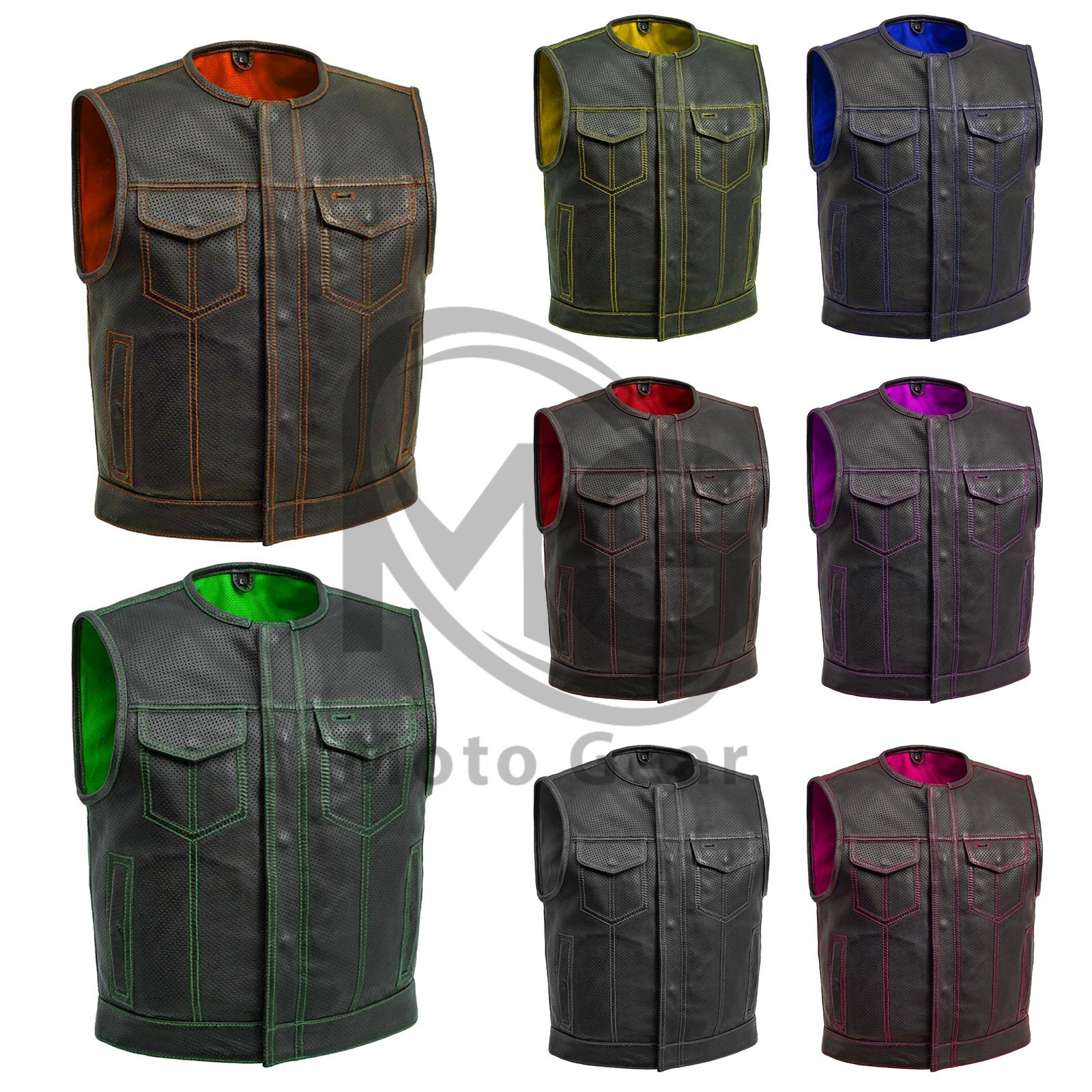 Men Motorbike Leather Vest Biker Touring Adventure Waistcoats breathable