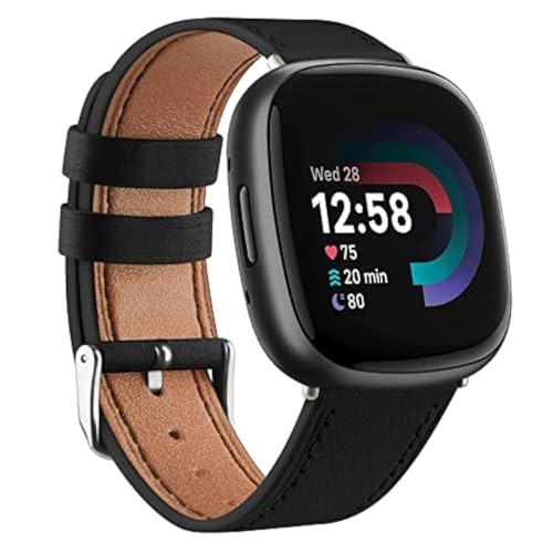 Leather Bands Compatible with Fitbit Versa 4 Bands/Fitbit Versa 3 Black