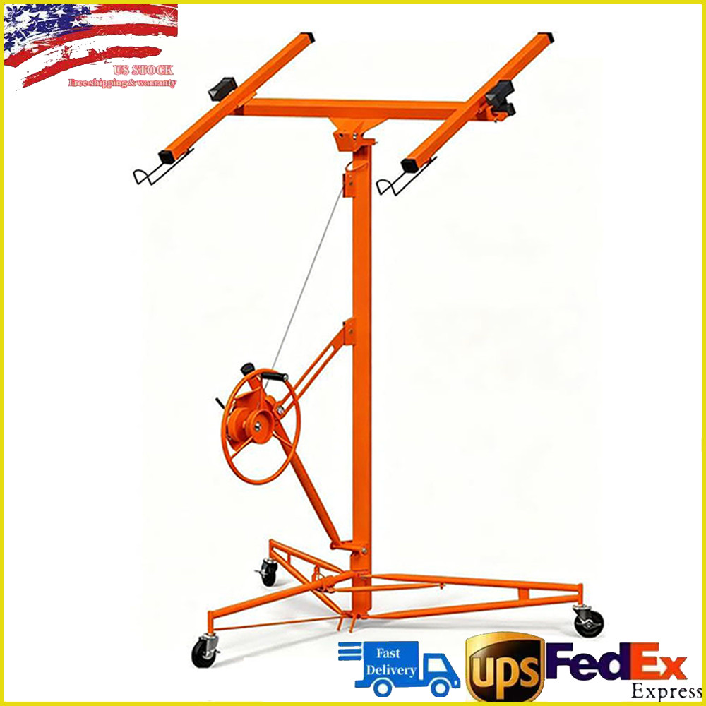 16FT Drywall Lift Jack Ceiling Adjustable Panel Hoist 150LBS 3 Lockable Wheels
