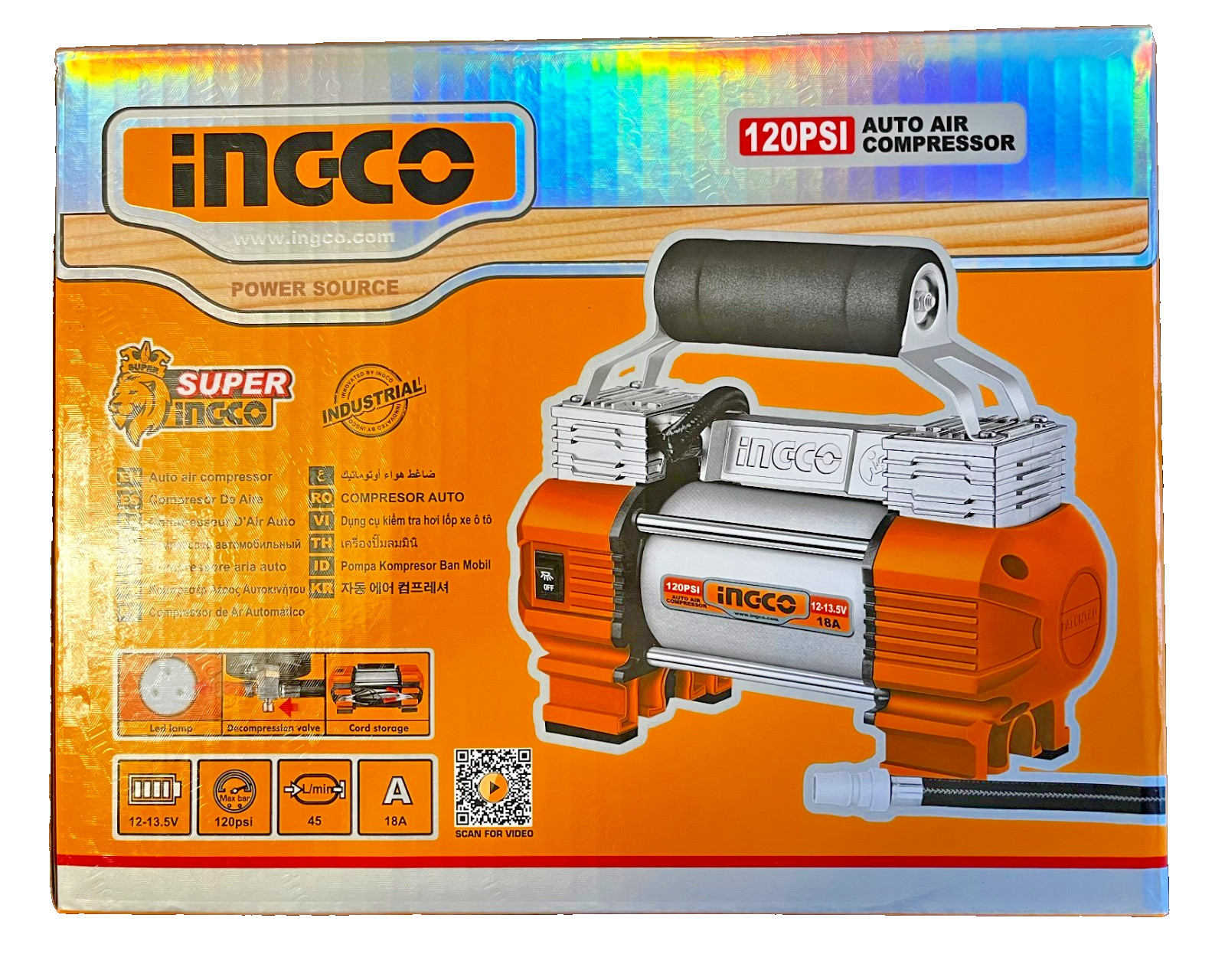 INGCO Auto Air Compressor 120PSI Max Air Flow 45L /min
