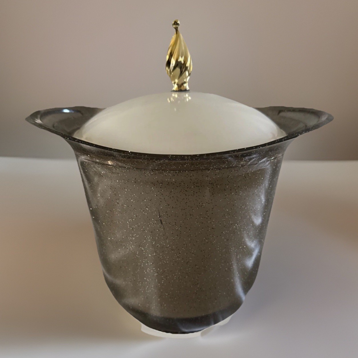 VTG Atomic MCM Smoked Acrylic Ice Bucket Gold Finial Bar Cart Retro Barware