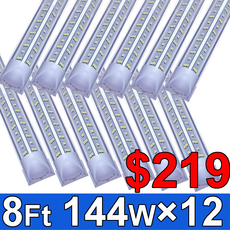 12 Pack 8FT 144W LED Linkable Shop Ceiling Light Super Bright Daylight 6500K