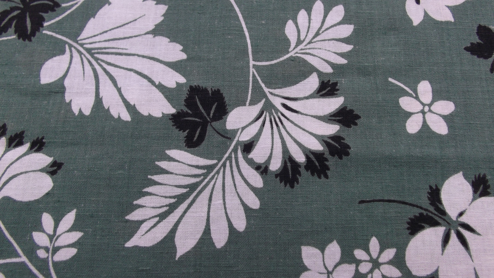 Vintage Soft Linen in Green with Artful Flowers