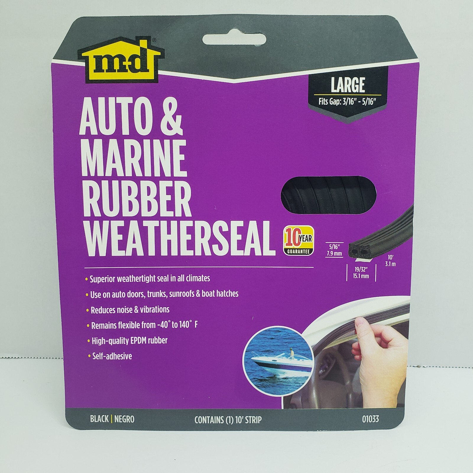 M-D Building Products Auto & Marine Rubber Weatherseal 5/16"x19/32"x10' #01033