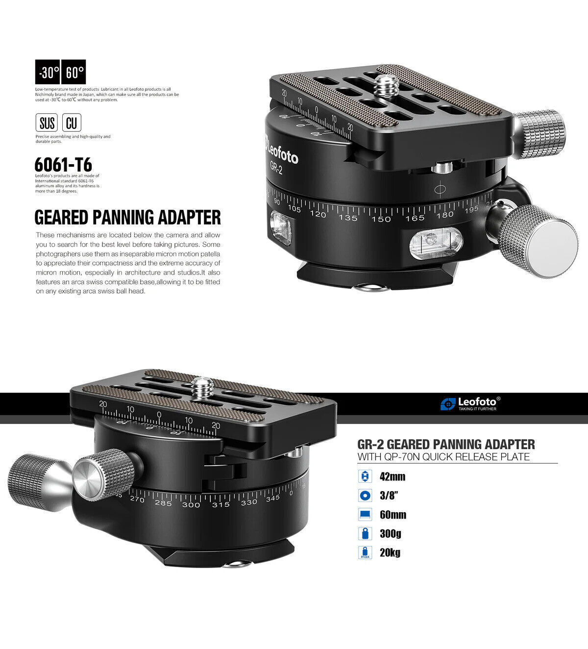 Leofoto GR-2 Geared Panning Adapter | Arca Compatible NEW