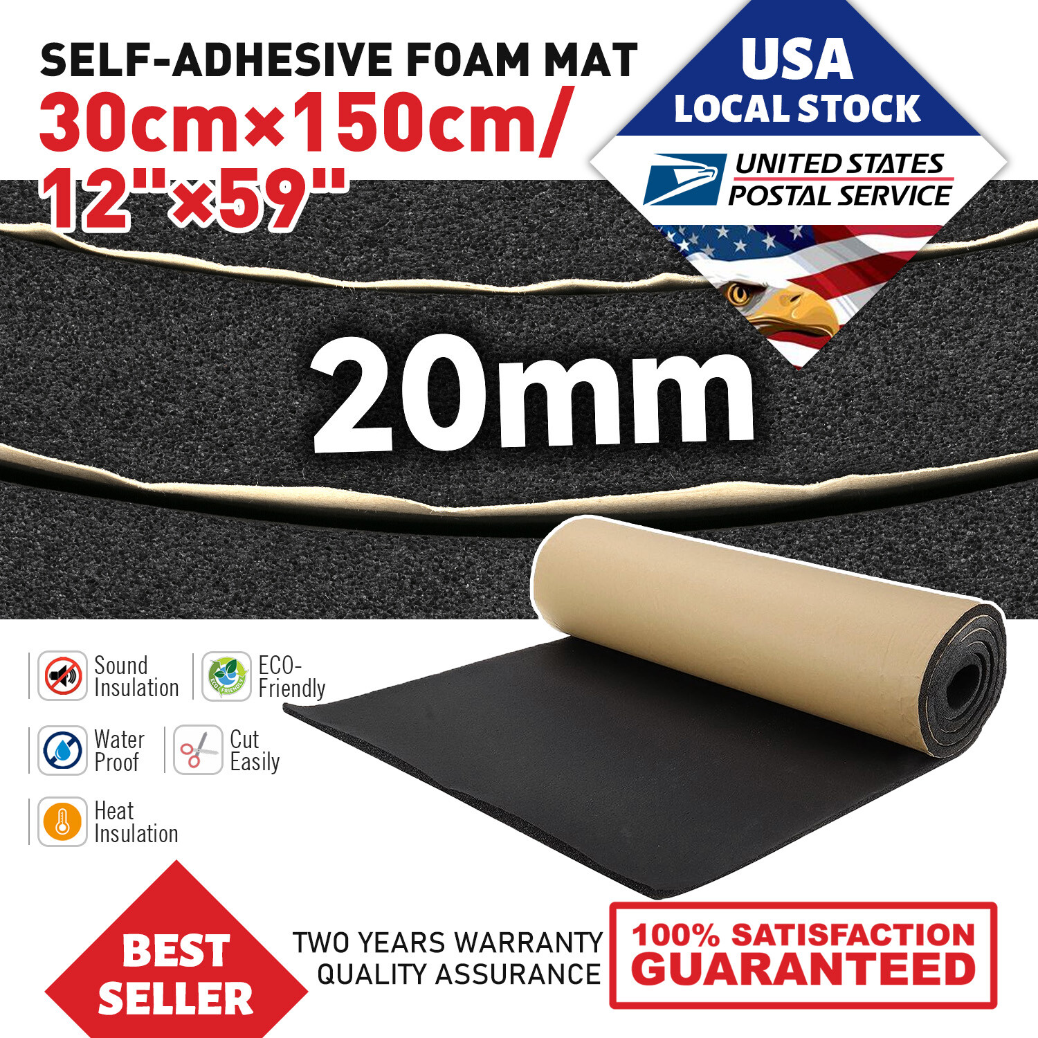 Adhesive Neoprene Rubber Sheet Sponge Foam Pad for Toolbox Craft 4/5" Thickness