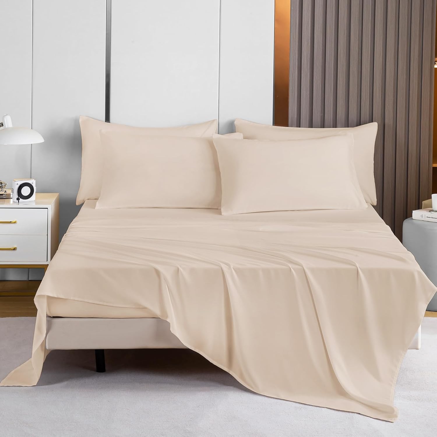 Lavisun Flat Sheets 2 Pack Beige Twin Hotel Quality