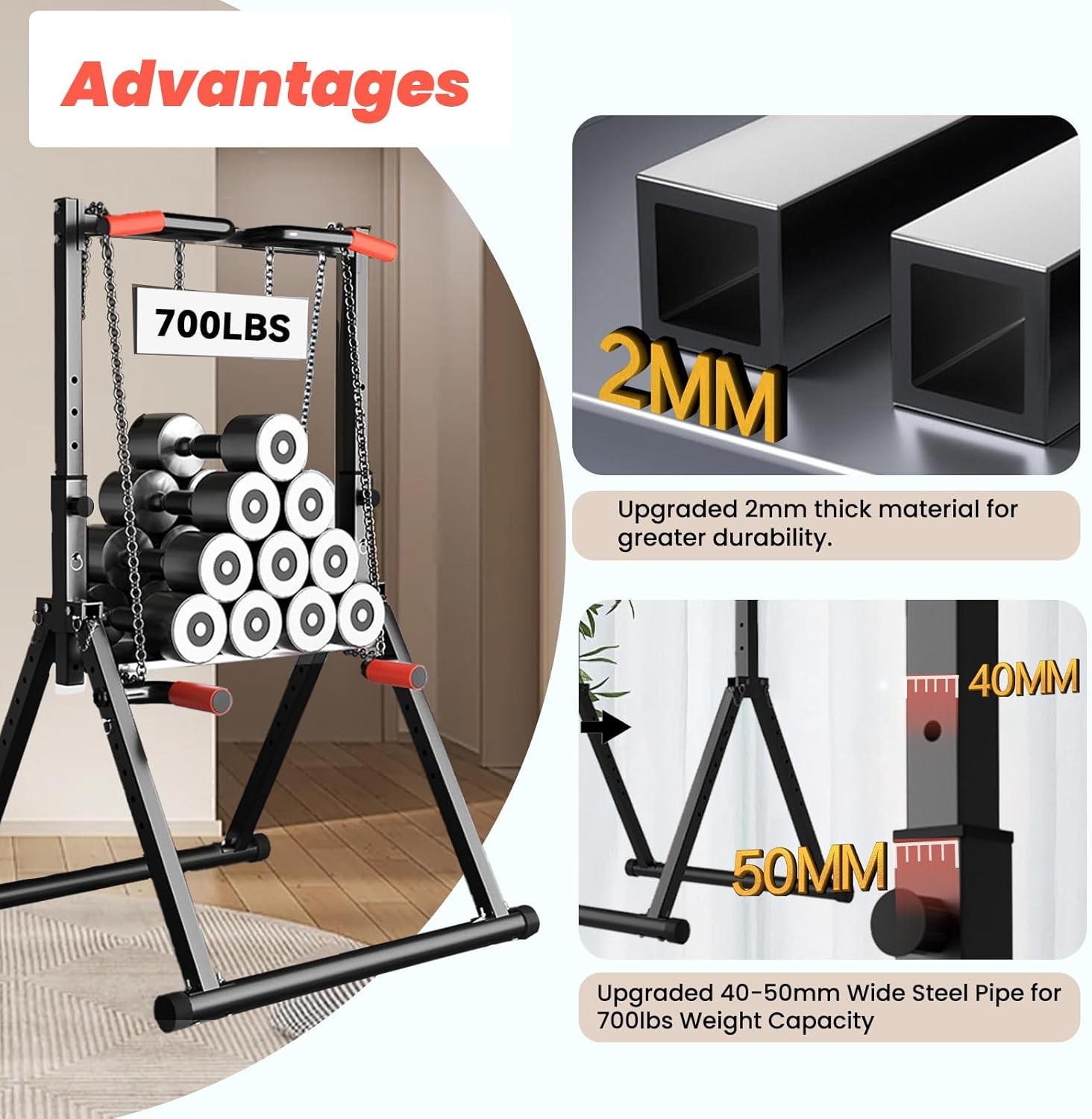 DOBESTS Foldable Power Tower Pull Up Bar Dip Station Adjustable Multifunction Wo