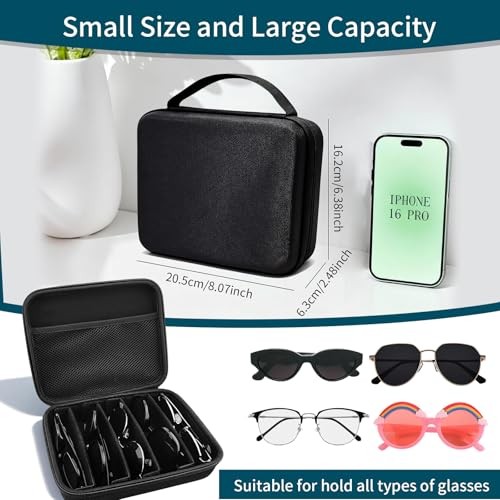 Travel Sunglasses Organizer Case, 5 Adjustable Slot for Multiple Black