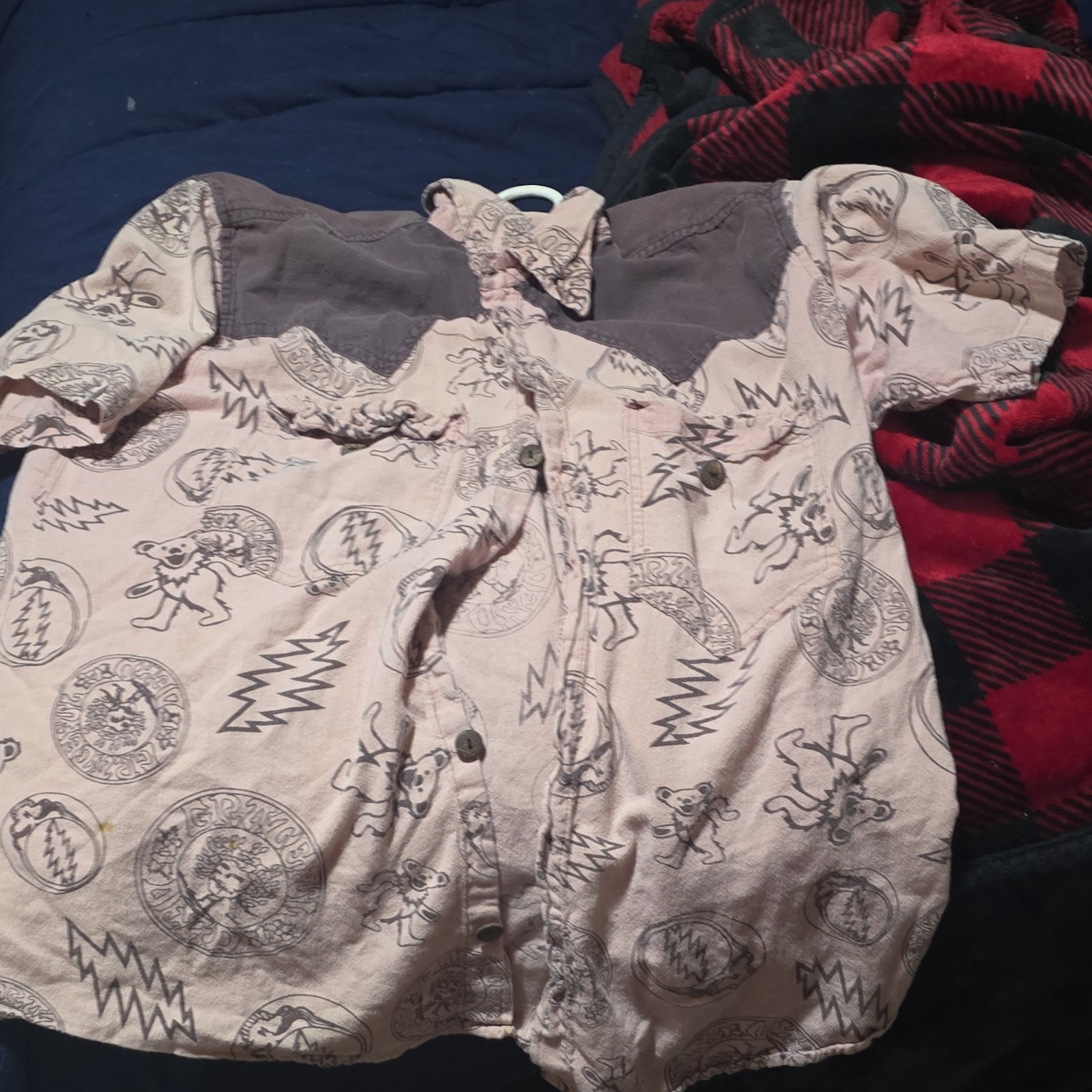 Vintage Grateful Dead Bear Graphic  Button-Down Shirt Lightning Short Sleeve