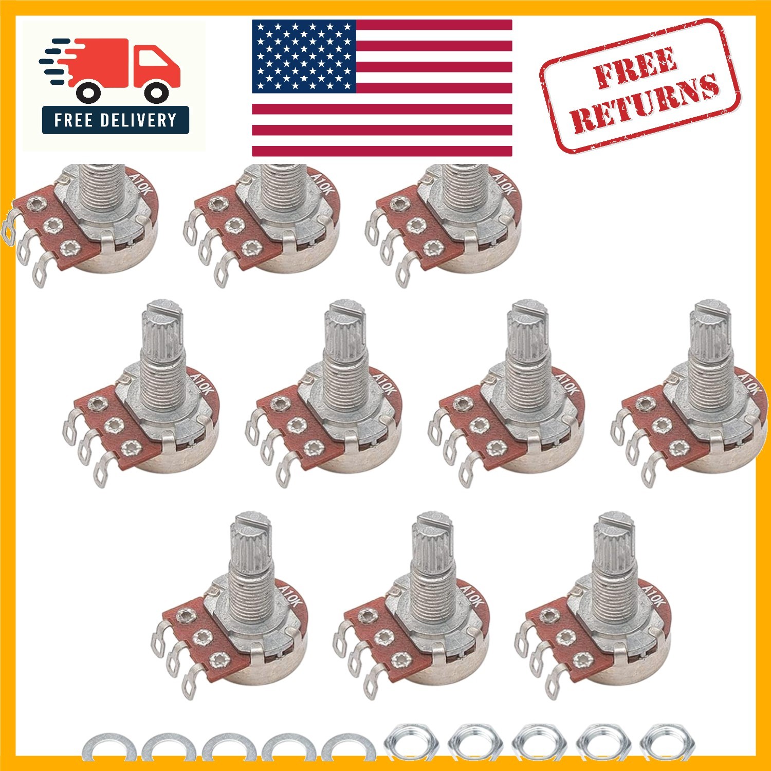 High-Quality 10K Ohm Mini Guitar Potentiometers for Volume Control - Pack of 10