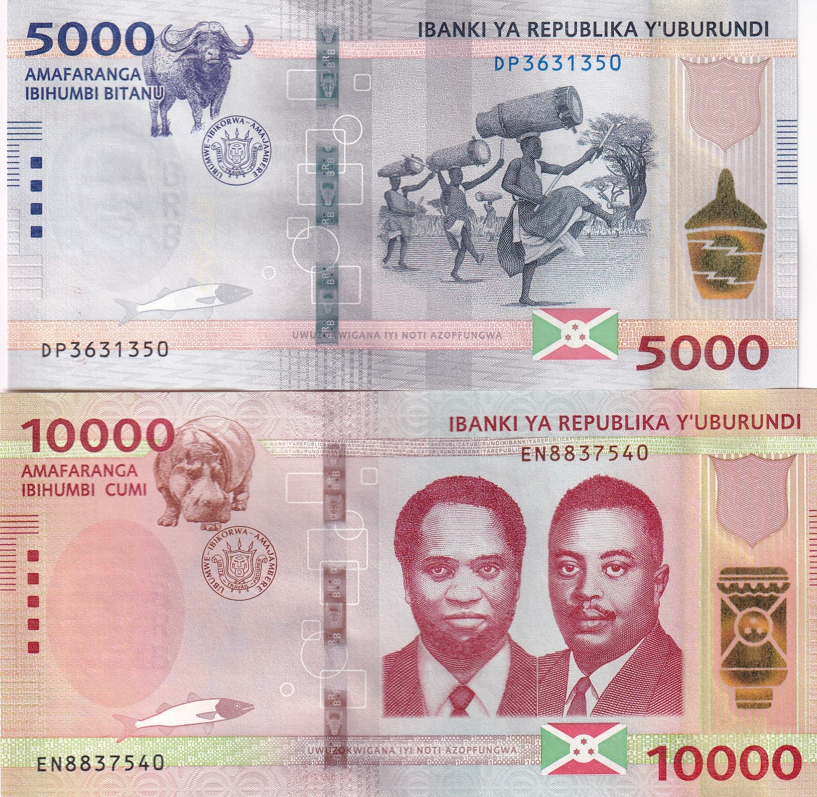 Burundi SET 2 UNC 5000 10000 Francs 2022 P 58 P 59