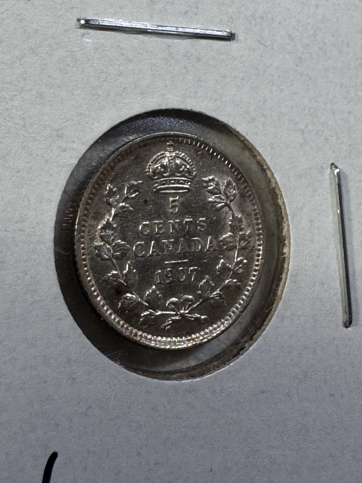 1907 Canada 5 Cents Small Silver Coin Cleaned